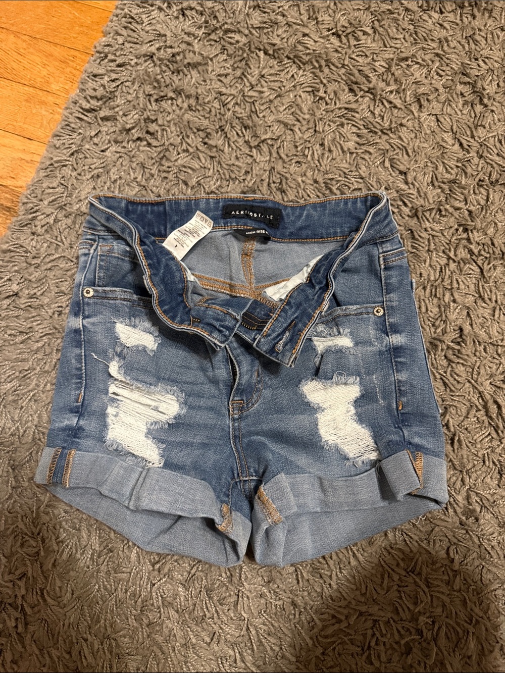 Aeropostale Ripped Cuffed Denim Shorts - Blue
